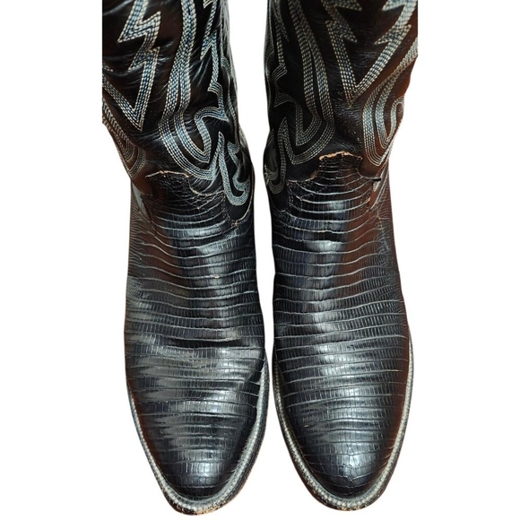 VINTAGE JUSTIN BLACK LEATHER COWBOY BOOTS SIZE 7.5 D WESTERN STYLE 9073 USA - Picture 3 of 14
